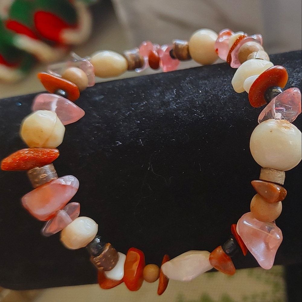 Natural Sandstone and Agate beaded Ceramic Metal Free MensBracelette